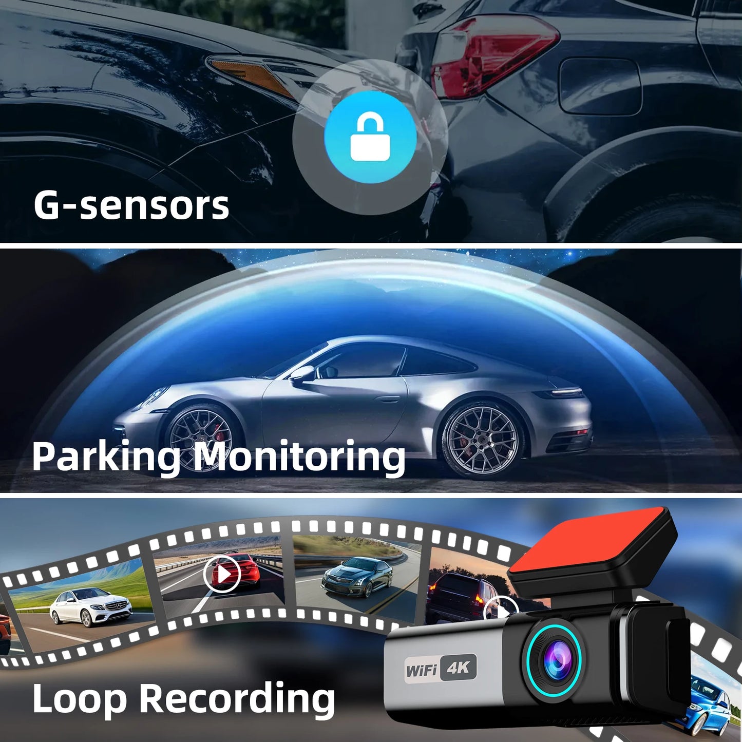 Aprilboy 4K WiFi Dash Cam - Dual Lens Front & Rear with Night Vision & 24H Parking Monitor