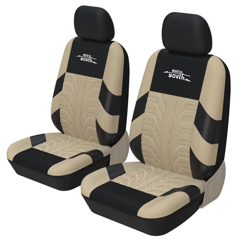 2-Piece Universal Car Seat Covers - Tire Trace Design with Foam Padding