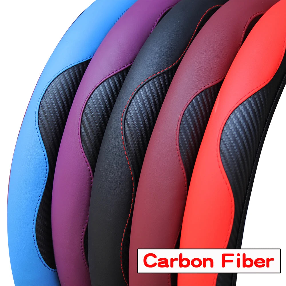 PU Carbon Fiber Steering Wheel Cover - Universal Fit for D-Type & Round Wheels