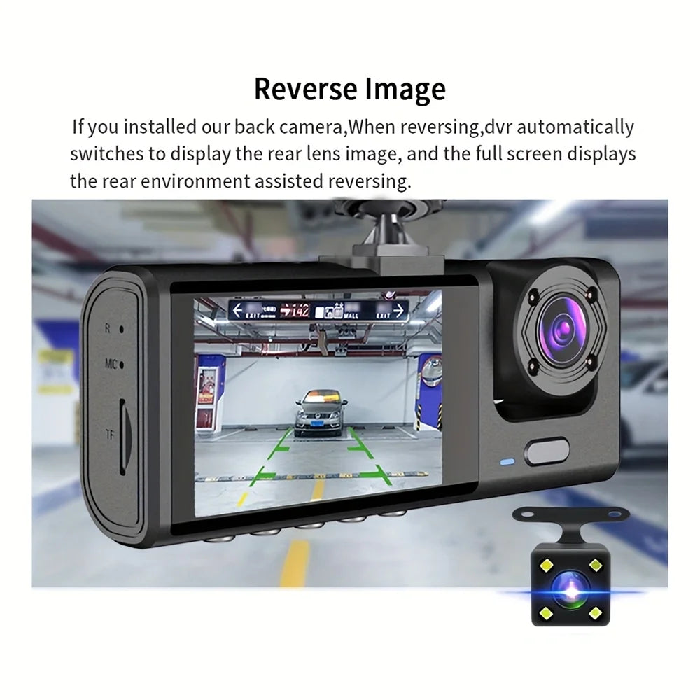 3-Camera Dash Cam System - 1080P HD with IR Night Vision & 2" IPS Screen