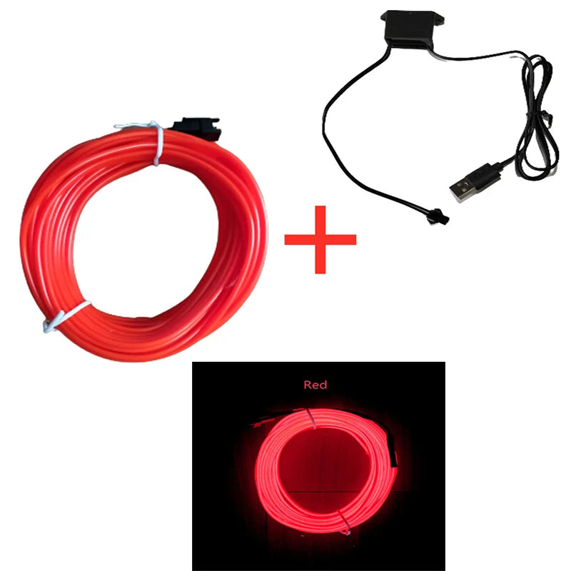 EL Wire Car Interior LED Strip - Flexible Neon Ambient Lighting for Auto DIY