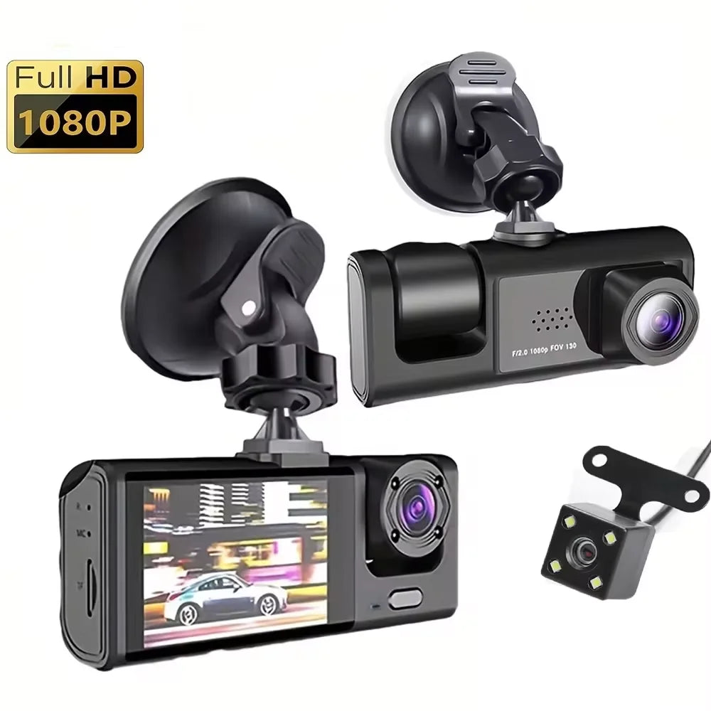 3-Camera Dash Cam System - 1080P HD with IR Night Vision & 2" IPS Screen