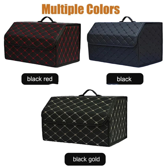 PU Leather Collapsible Car Trunk Organizer - Premium Storage Box with Handles