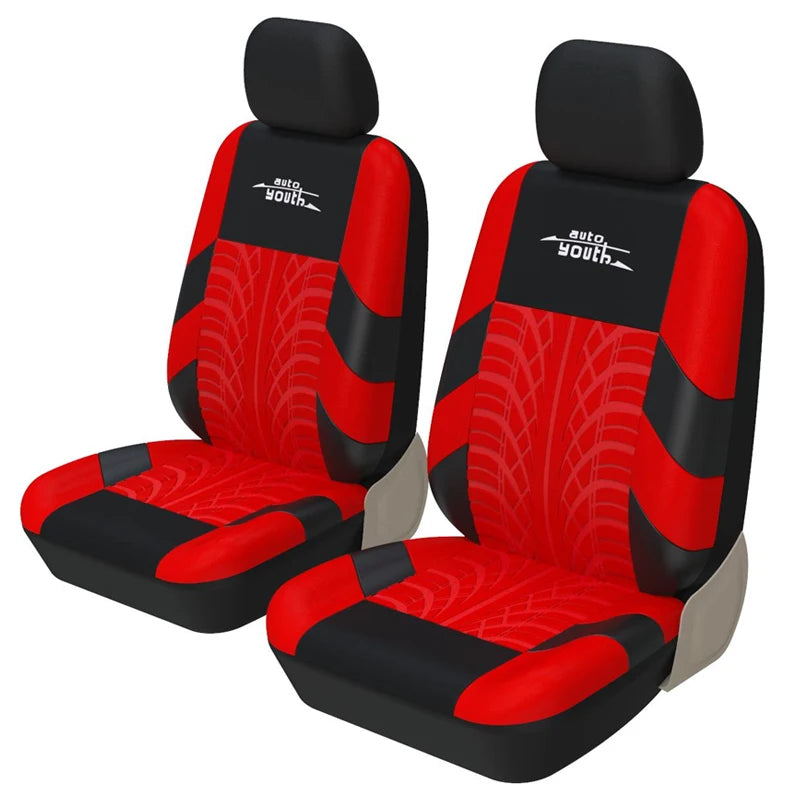 2-Piece Universal Car Seat Covers - Tire Trace Design with Foam Padding