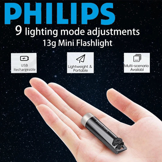 PHILIPS 2025 Super Bright EDC Flashlight - Rechargeable Mini Keychain Light