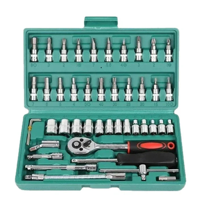46-Piece Car Repair Tool Kit - Professional Mechanic Socket & Ratchet Set