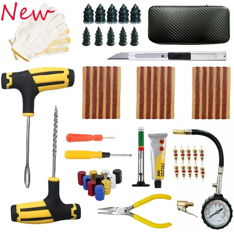 Car Tire Repair Kit - Emergency Puncture Plug Tools with Repair Strips