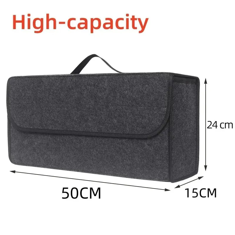 Large Car Trunk Organizer - Anti-Slip Felt Storage Box with Boot Compartment