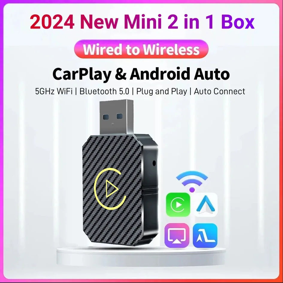 2-in-1 Wireless CarPlay Adapter - Convert Wired to Wireless for Apple & Android