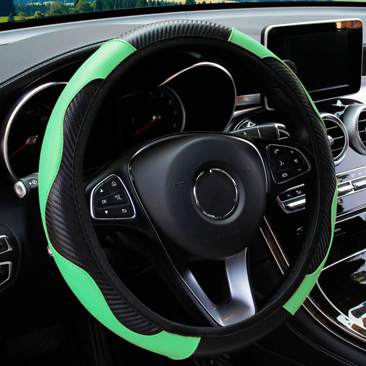 PU Carbon Fiber Steering Wheel Cover - Universal Fit for D-Type & Round Wheels