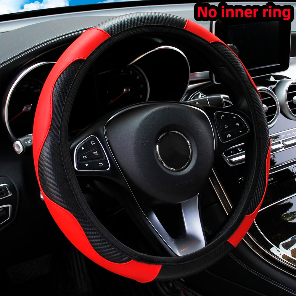 PU Carbon Fiber Steering Wheel Cover - Universal Fit for D-Type & Round Wheels