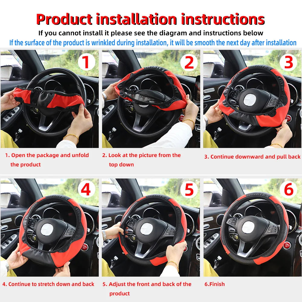 PU Carbon Fiber Steering Wheel Cover - Universal Fit for D-Type & Round Wheels