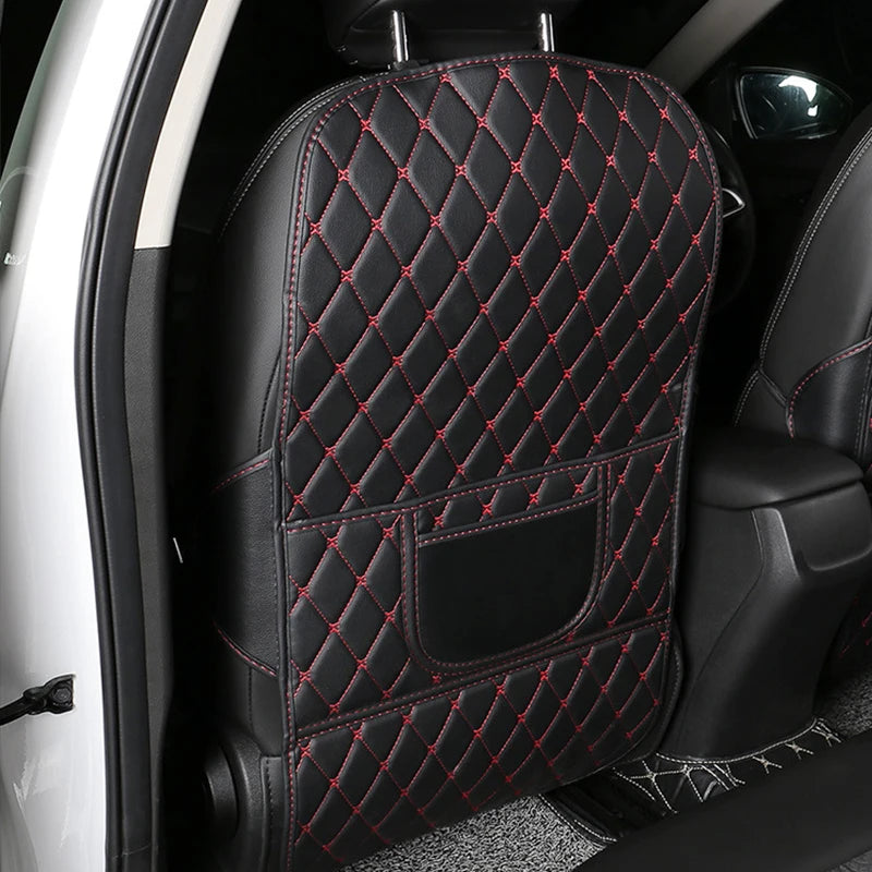 Car Seat Back Anti-Kick Pad with Storage - Premium Leather Seat Protector