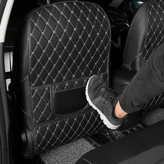 Car Seat Back Anti-Kick Pad with Storage - Premium Leather Seat Protector