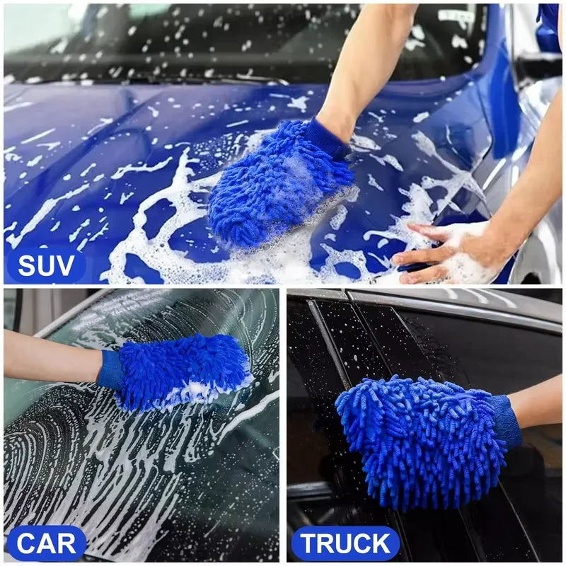 Chenille Car Wash Gloves - Ultra-Soft Microfiber Cleaning Mitts (1-2 Piece Set)