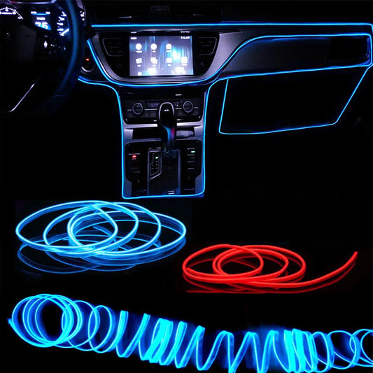 EL Wire Car Interior LED Strip - Flexible Neon Ambient Lighting for Auto DIY