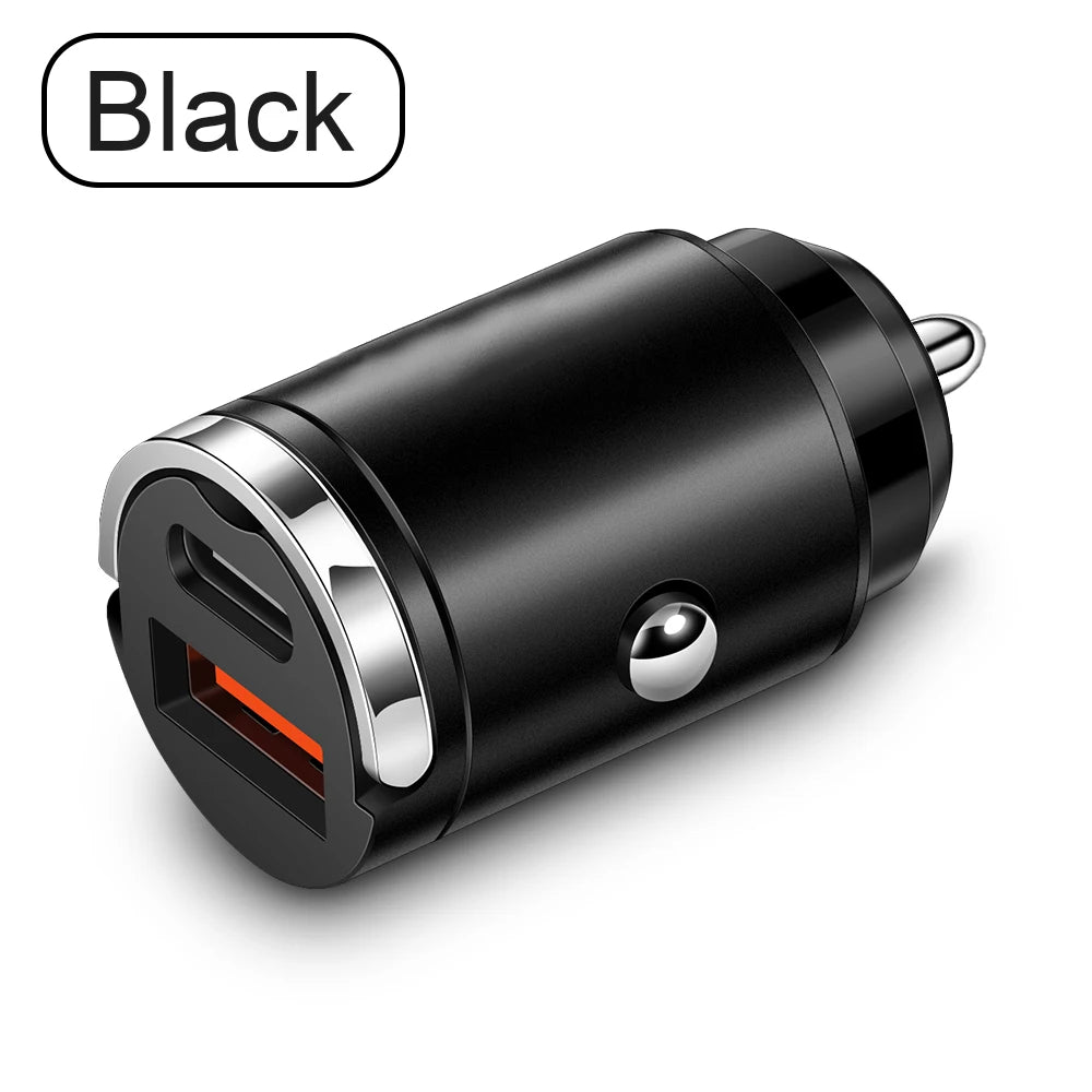 100W Mini Pull Ring Car Charger - Dual USB-C & QC 3.0 Fast Charging