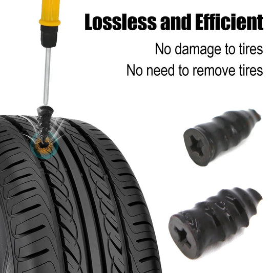 Car Tire Repair Kit - Emergency Puncture Plug Tools with Repair Strips