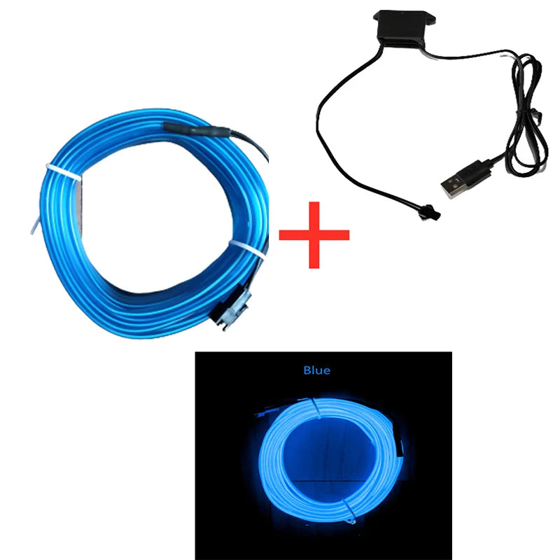 EL Wire Car Interior LED Strip - Flexible Neon Ambient Lighting for Auto DIY