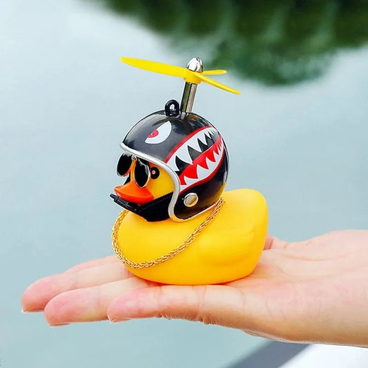 Rubber Duck Car Dashboard Ornament with Propeller Helmet - Cute Auto Decoration