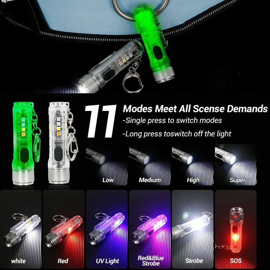 Mini Keychain Flashlight S11 - 400LM Rechargeable with Magnetic Base & UV Light