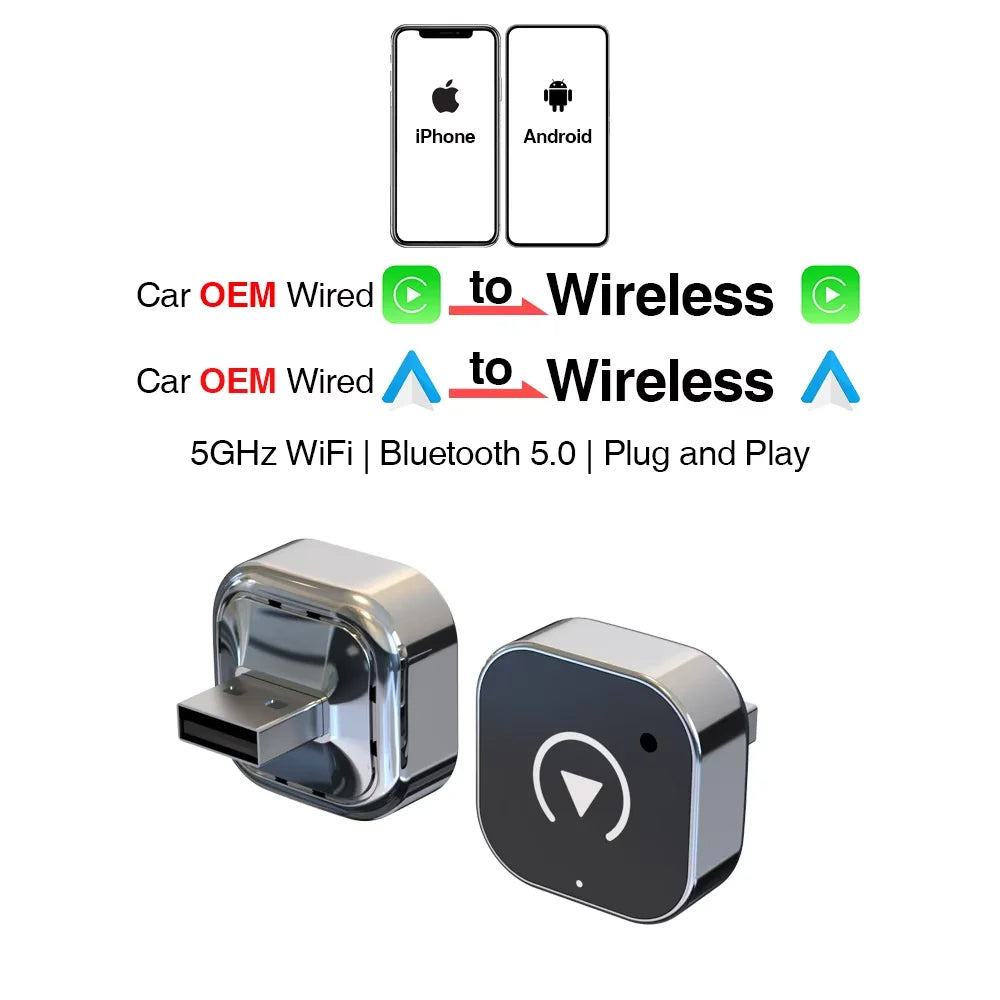 2-in-1 Wireless CarPlay and Android Auto Adapter - Converts Wired to Wireless Connection