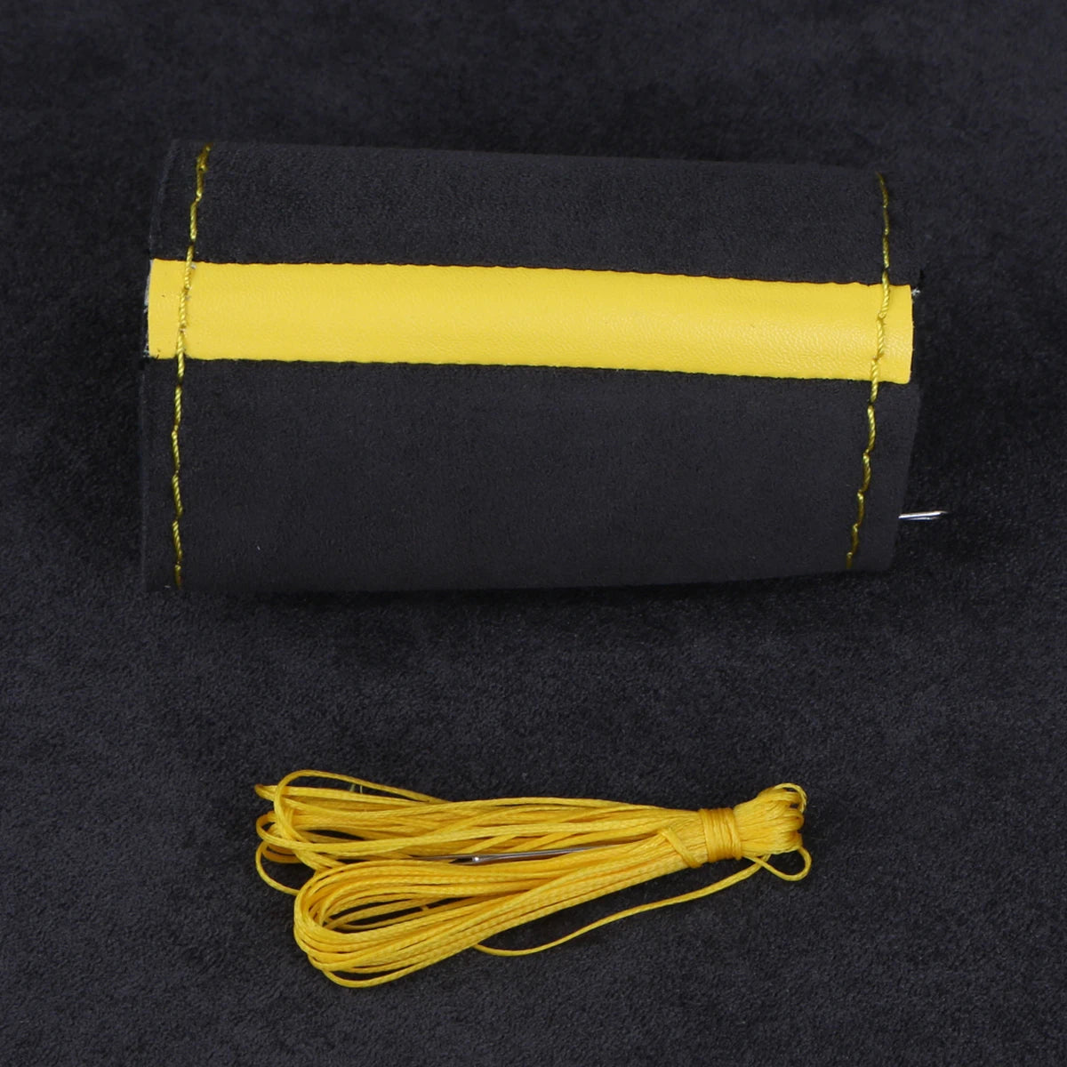 37-38cm Universal Suede Steering Wheel Cover - DIY Hand Sewing Black Leather Braiding