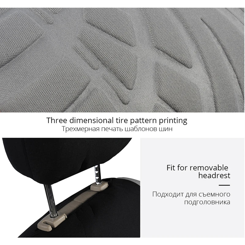 2-Piece Universal Car Seat Covers - Tire Trace Design with Foam Padding