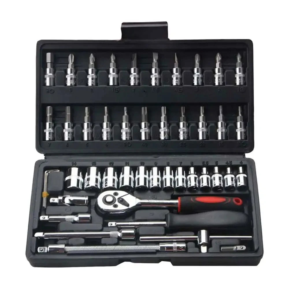 46-Piece Car Repair Tool Kit - Professional Mechanic Socket & Ratchet Set