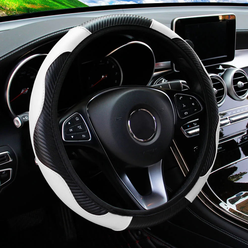 PU Carbon Fiber Steering Wheel Cover - Universal Fit for D-Type & Round Wheels