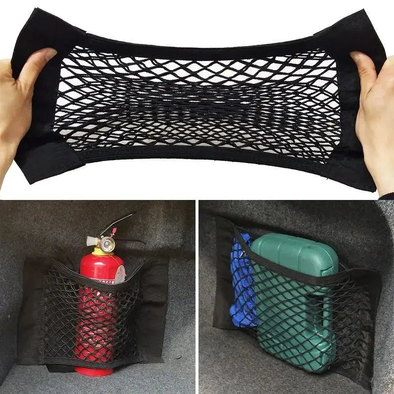 Car Storage Net Organizer - Universal Vehicle Cargo Mesh with Velcro Installation
