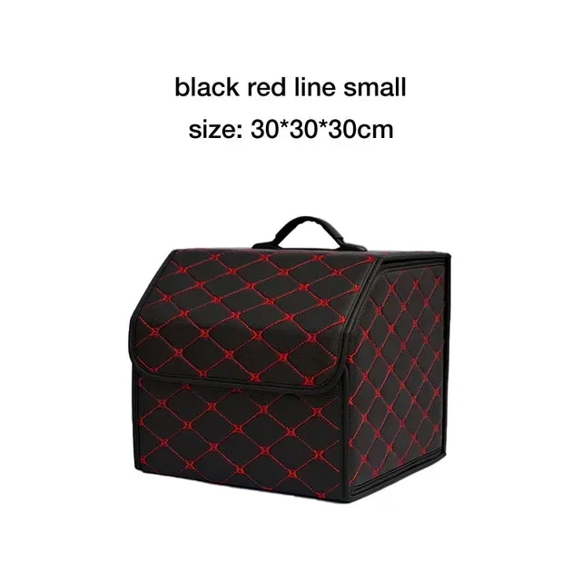 PU Leather Collapsible Car Trunk Organizer - Premium Storage Box with Handles