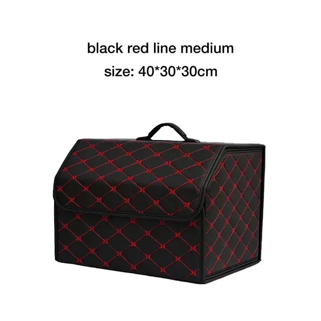 PU Leather Collapsible Car Trunk Organizer - Premium Storage Box with Handles