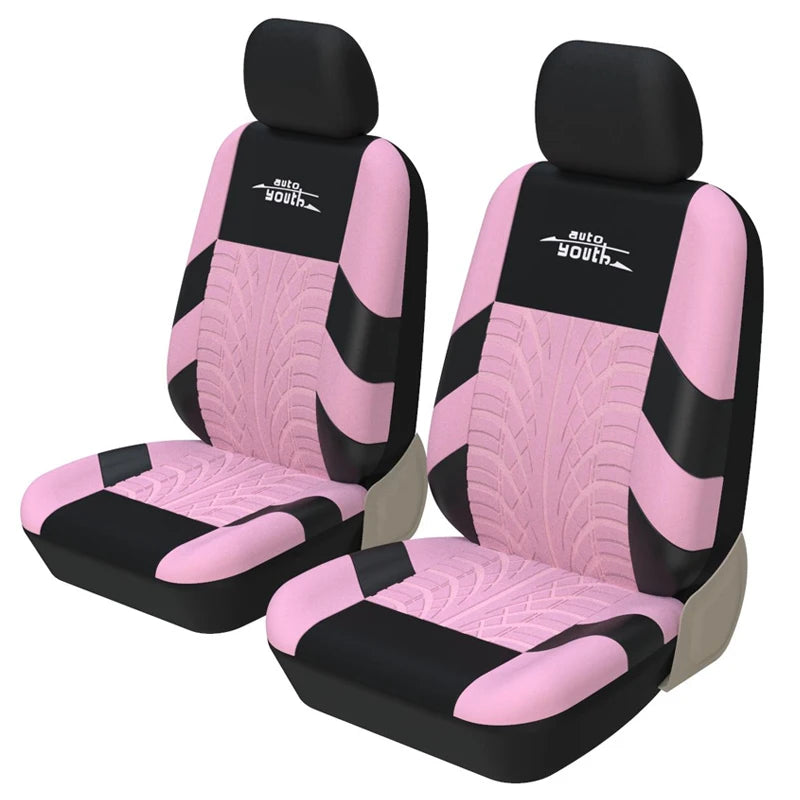 2-Piece Universal Car Seat Covers - Tire Trace Design with Foam Padding