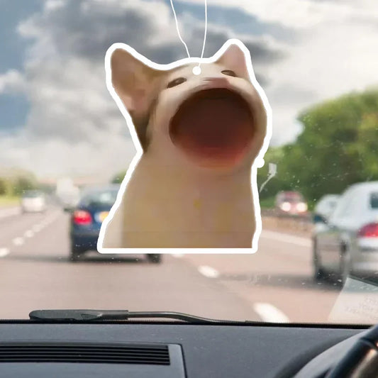 Funny Cat Face Car Air Freshener - Rearview Mirror Pendant with Aromatherapy