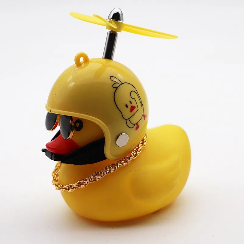 Rubber Duck Car Dashboard Ornament with Propeller Helmet - Cute Auto Decoration