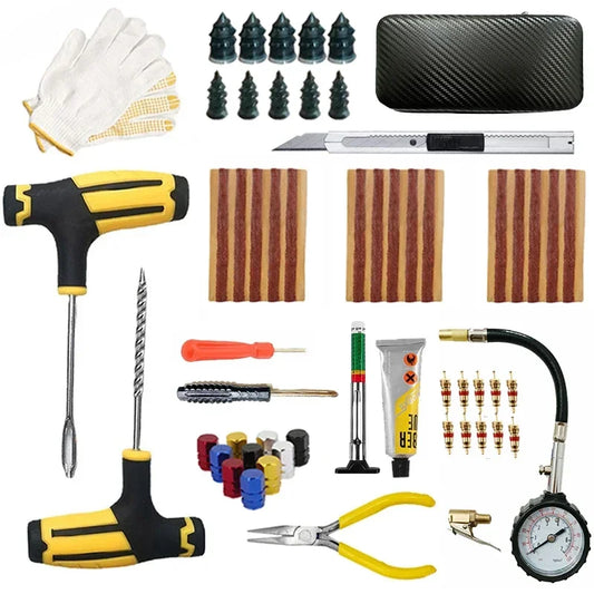 Car Tire Repair Kit - Emergency Puncture Plug Tools with Repair Strips