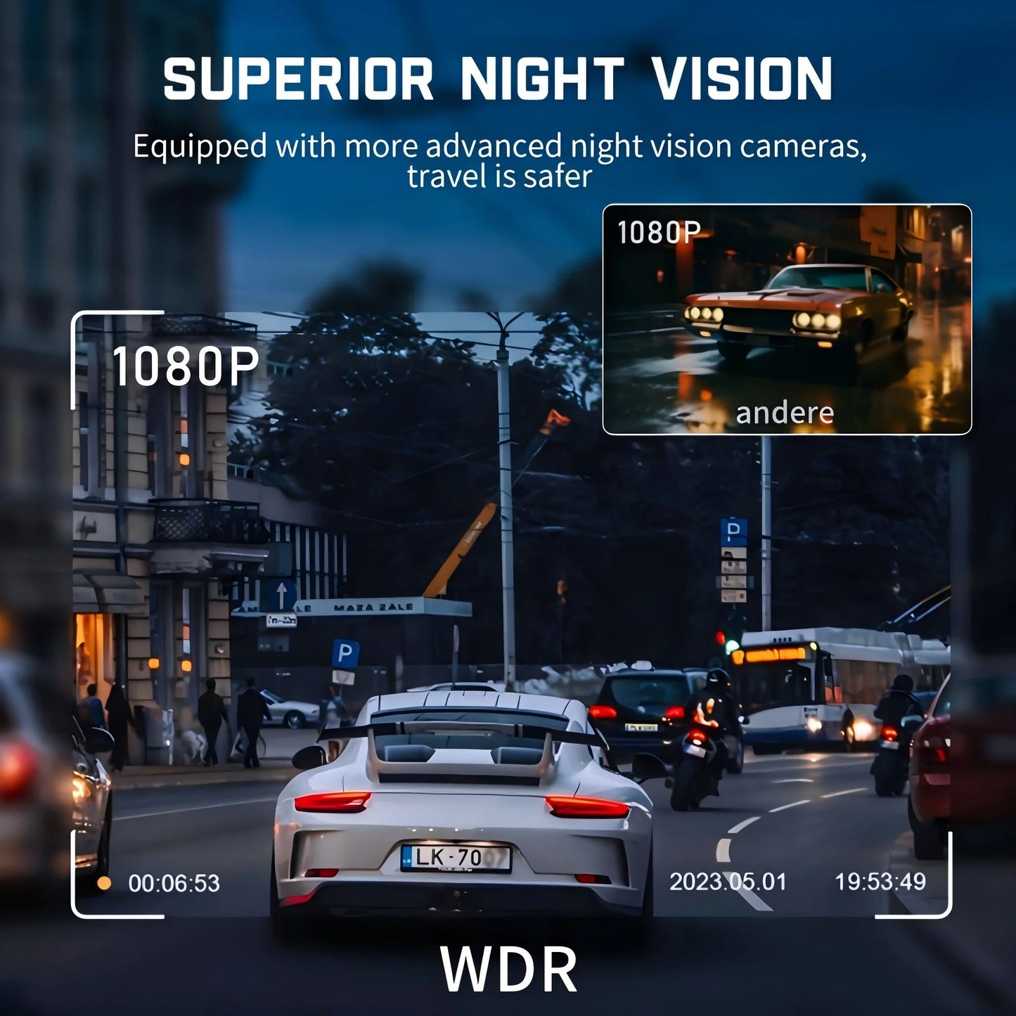 4-Channel Car Dash Cam - 1080P FHD WiFi Black Box with Night Vision & Hardwire Kit