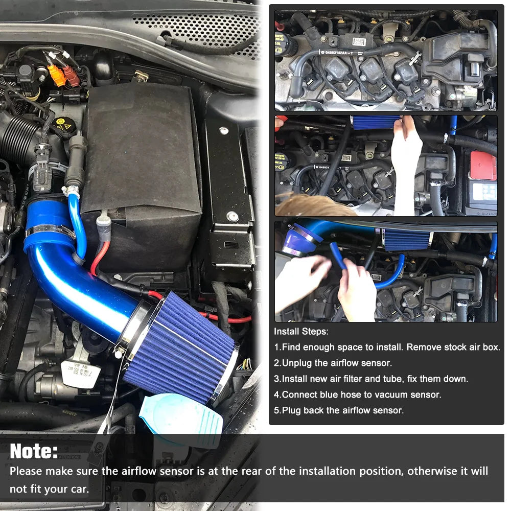 LZONE Universal 3" Cold Air Intake Kit - 76mm Aluminum Turbo Induction System