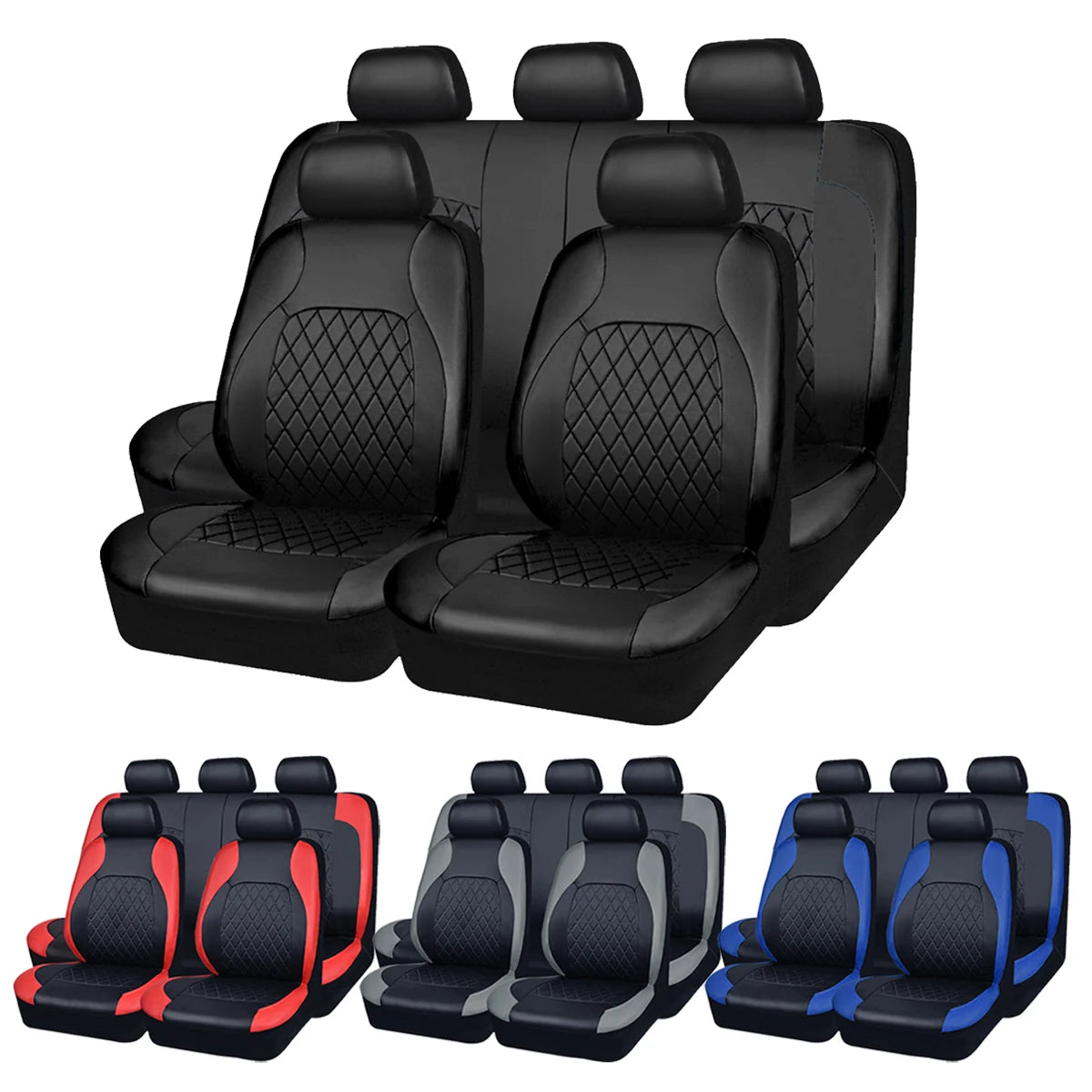 All-Season Quilted PU Leather Car Seat Covers - Full 5-Seat Protection Set
