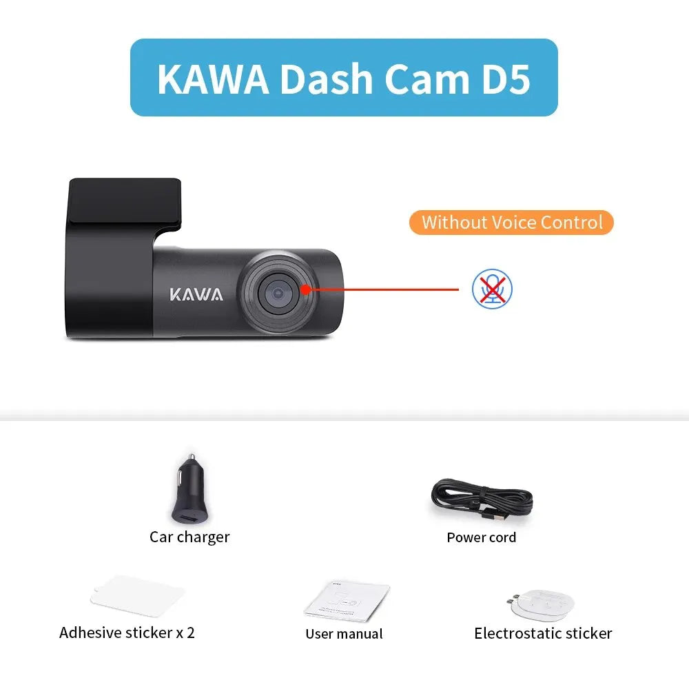 KAWA D5 2K Dash Camera - Voice Control DVR with Night Vision & WiFi APP Monitor