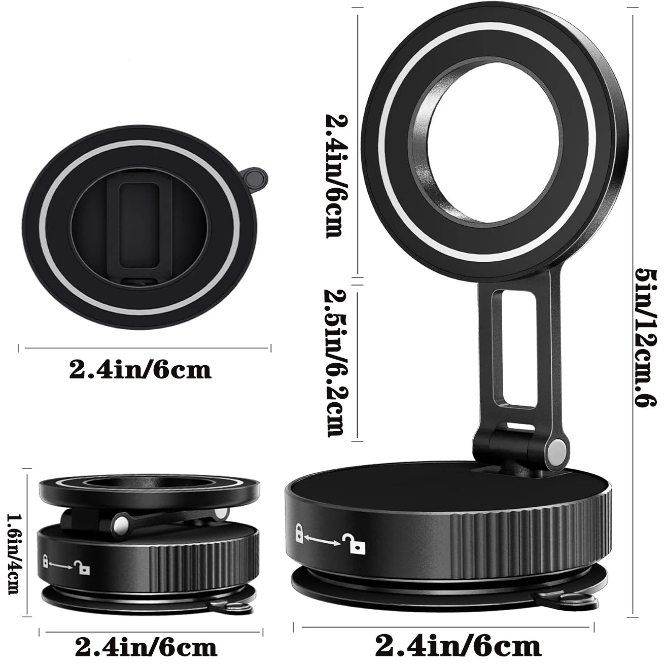N52 Magnetic Phone Holder - 360° Rotatable with Vacuum Suction Cup