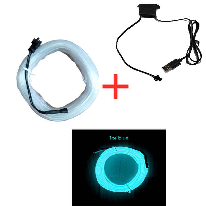EL Wire Car Interior LED Strip - Flexible Neon Ambient Lighting for Auto DIY