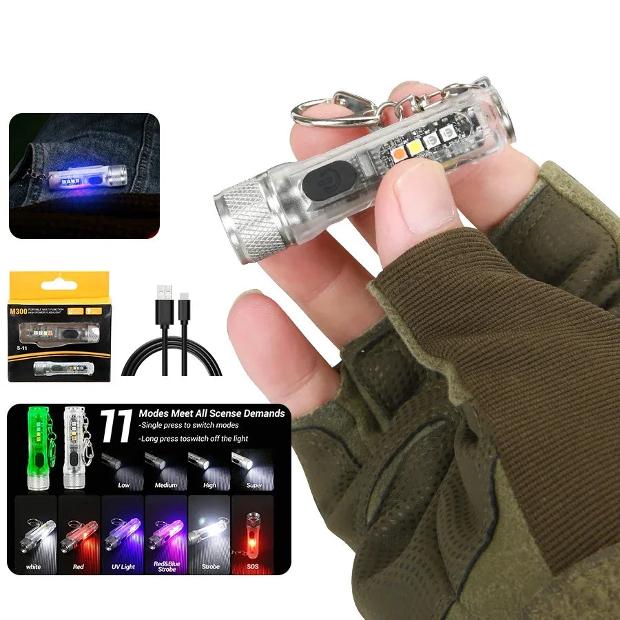 Mini Keychain Flashlight S11 - 400LM Rechargeable with Magnetic Base & UV Light
