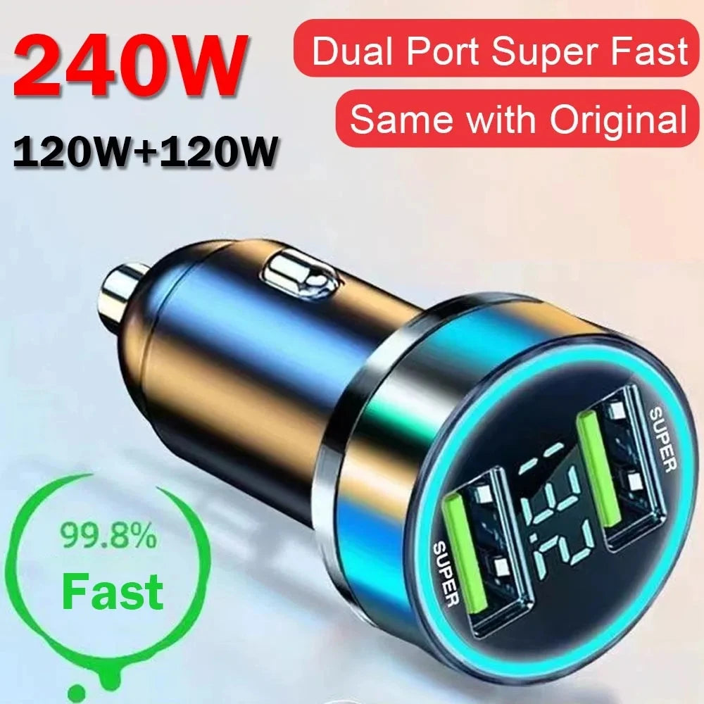 240W Dual Port Car Charger - Super Fast Charging with Digital Display