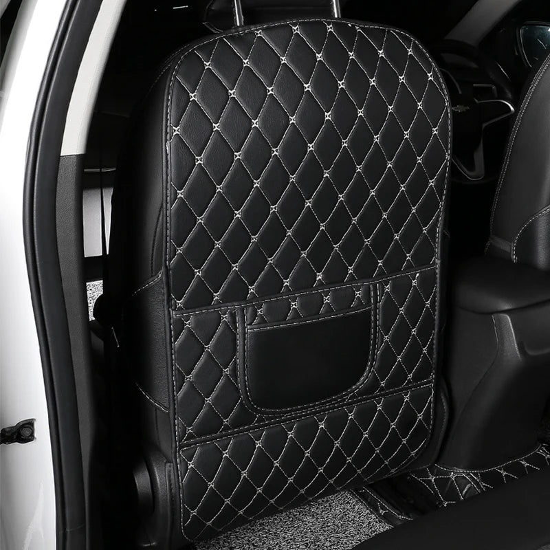 Car Seat Back Anti-Kick Pad with Storage - Premium Leather Seat Protector