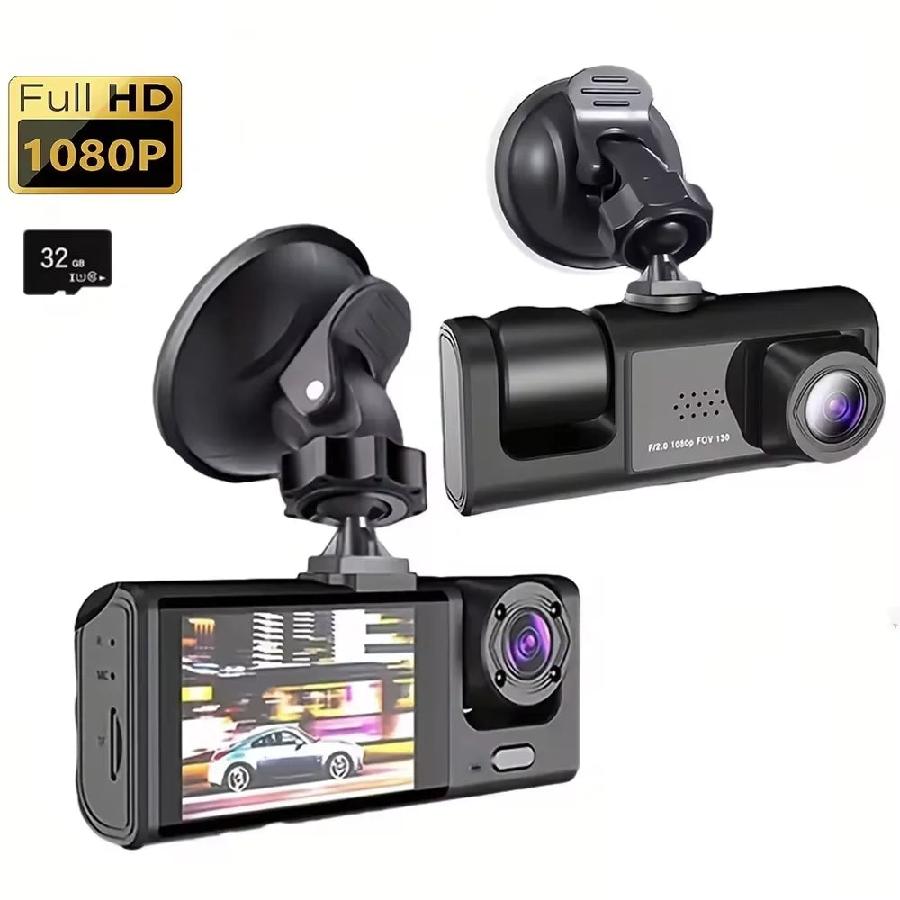 3-Camera Dash Cam System - 1080P HD with IR Night Vision & 2" IPS Screen
