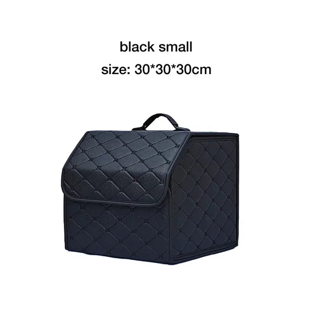 PU Leather Collapsible Car Trunk Organizer - Premium Storage Box with Handles
