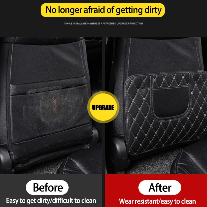 Car Seat Back Anti-Kick Pad with Storage - Premium Leather Seat Protector