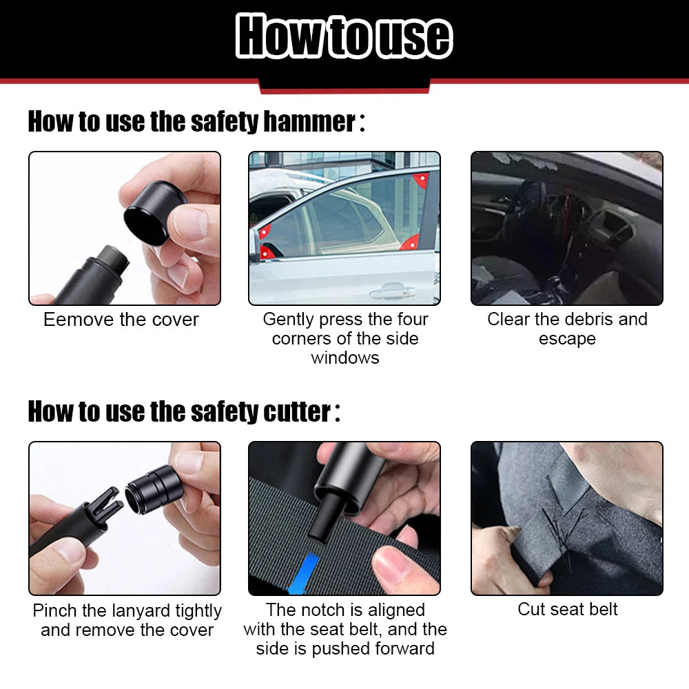 Car Safety Hammer - 2-in-1 Emergency Glass Breaker & Seat Belt Cutter